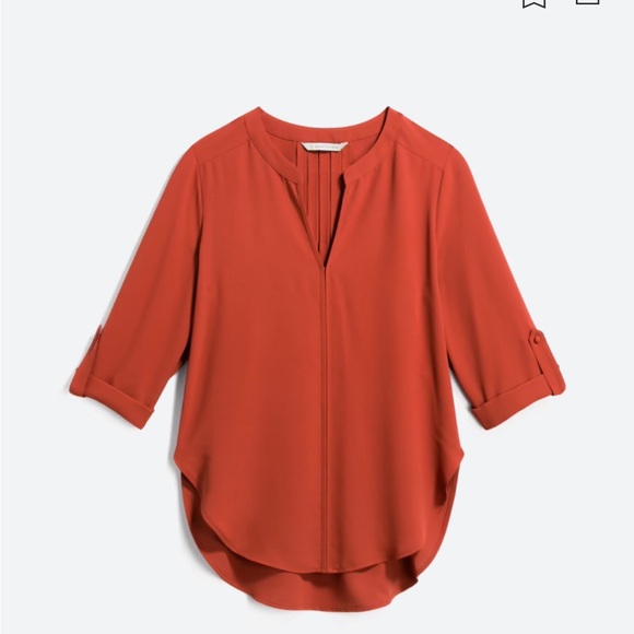 Split neck 3/4 sleeve burnt orange top - Picture 6 of 7